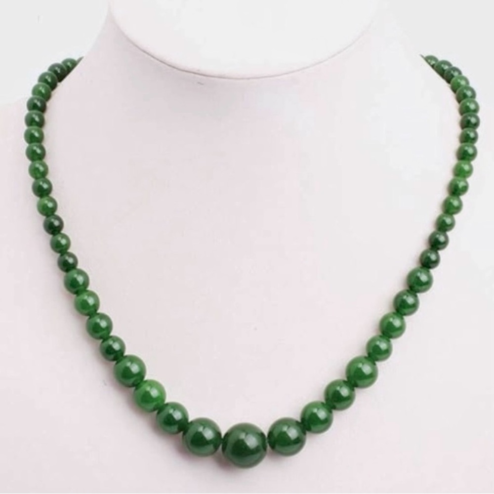 NWOT Faux Jade Beaded Necklace Green 18” 6–14mm Beads Silver Tone Lobster Clasp